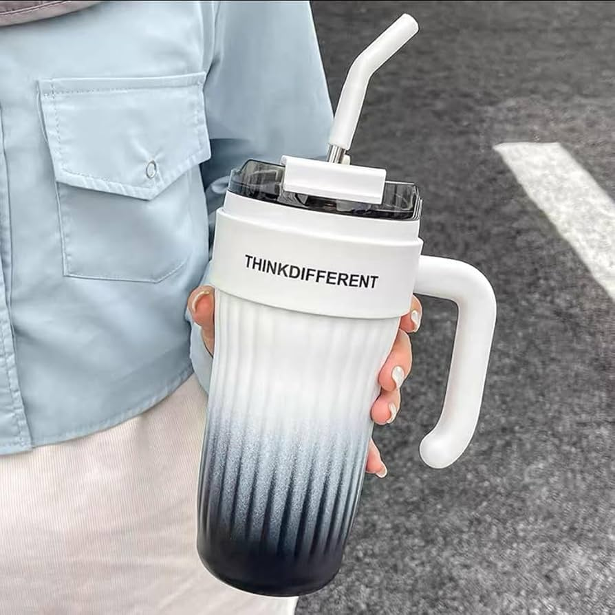40oz Insulated Tumbler with Handle & Straw | Leakproof Travel Mug | Hot & Cold Stainless Steel Cup