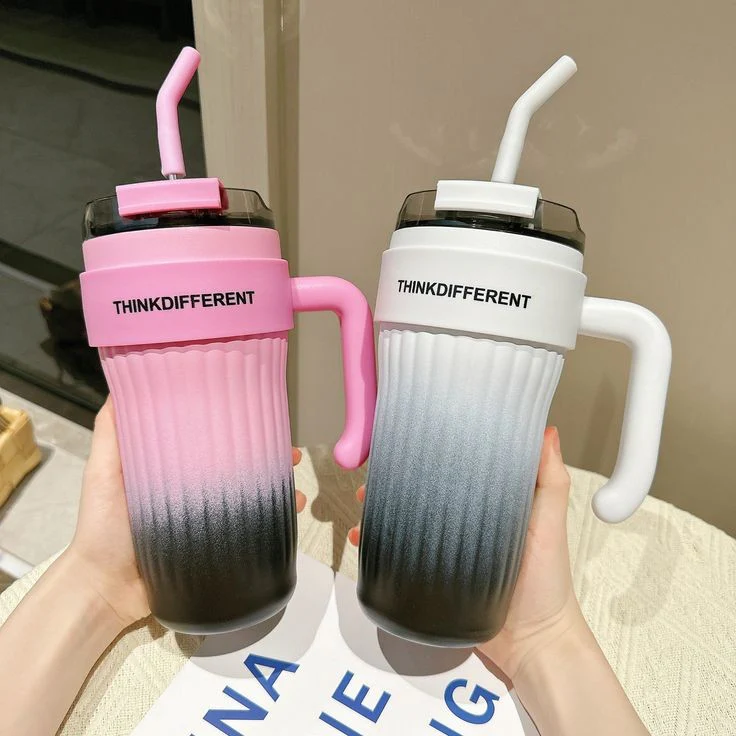 40oz Insulated Tumbler with Handle & Straw | Leakproof Travel Mug | Hot & Cold Stainless Steel Cup