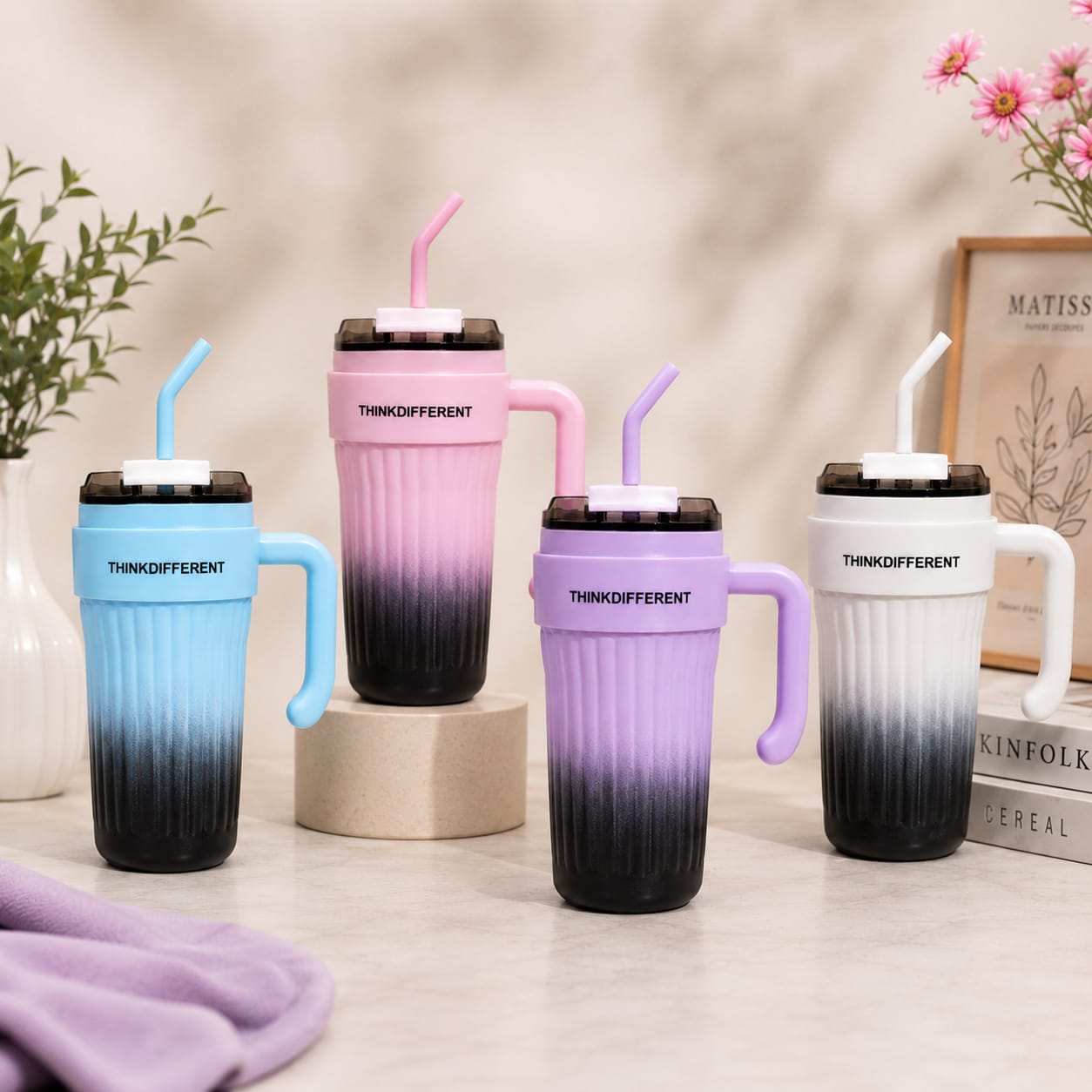 40oz Insulated Tumbler with Handle & Straw | Leakproof Travel Mug | Hot & Cold Stainless Steel Cup